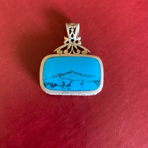 Double-sided Lapis and Turquoise Pendant set in Sterling Silver - Picture 3 of 12